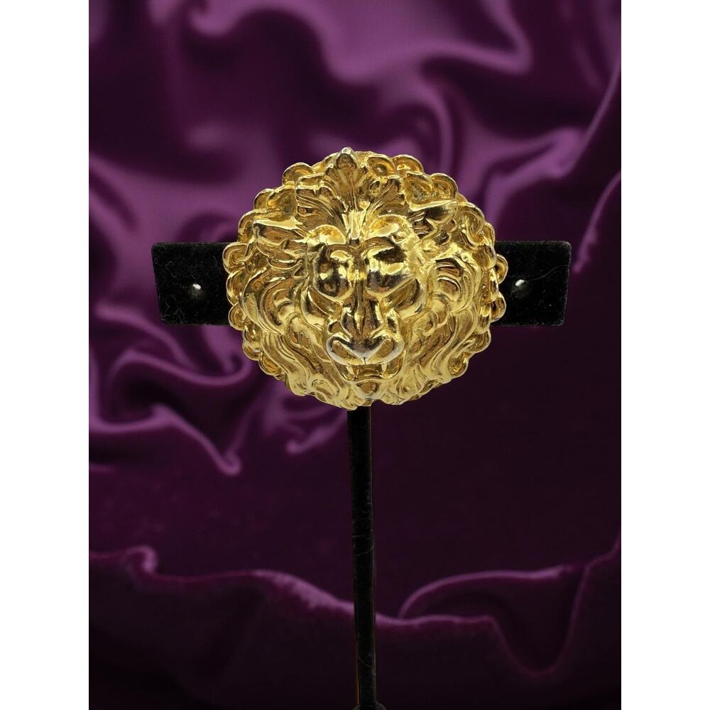 Vintage Anne Klein Lion Head Brooch Gold Tone Statement Pin 80s 90s (Unsigned)